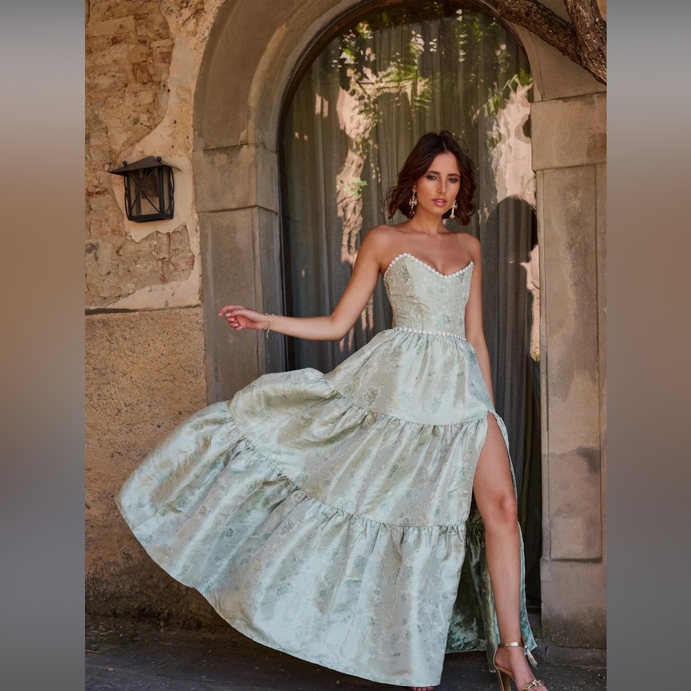 The Vivian Dress in Sage Windsor Brocade